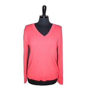Tommy Hilfiger Pima Cotton V Neck Sweater Cable Knit Salmon Pink XL